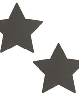 Pair of star-shaped gray reflective pasties for rave outfits, enhancing your shine under flash lighting.