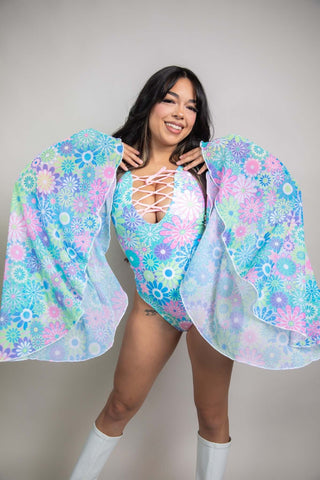 Retro Bloom Goddess Bodysuit - Freedom Rave Wear - Bodysuits