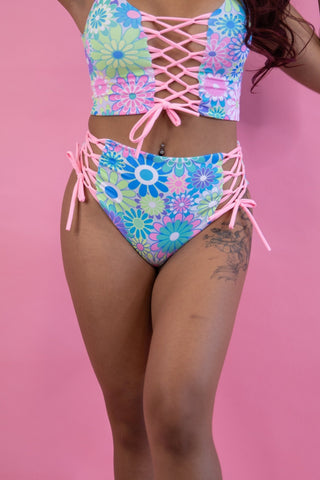 Retro Bloom Lace Up Bottoms - Freedom Rave Wear - Bottoms