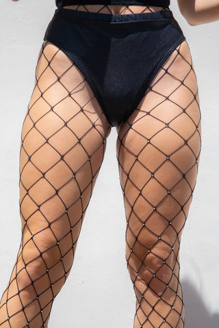 Rhinestone Fishnet Stockings - Black - Freedom Rave Wear - Hosiery