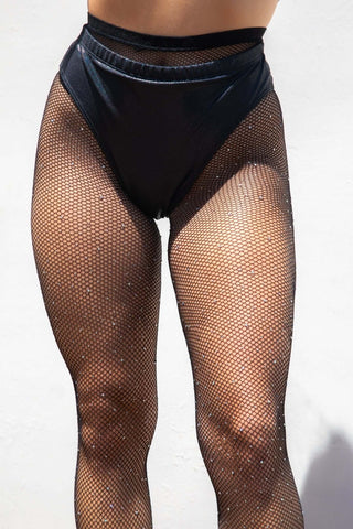 Small Diamond Rhinestone Fishnet Stockings - Black - Freedom Rave Wear - Hosiery