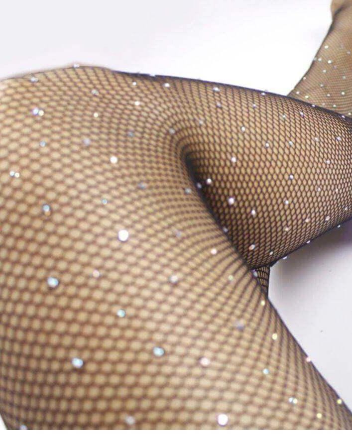 Small Diamond Rhinestone Fishnet Stockings - Black Hosiery FRW Accessories 