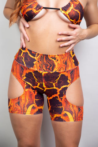 Volcanic Biker Shorts with Cut Out - Freedom Rave Wear - Bottoms