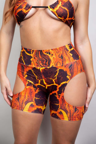 Volcanic Biker Shorts with Cut Out - Freedom Rave Wear - Bottoms