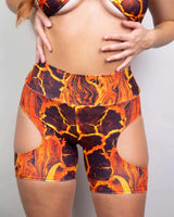 Volcanic biker shorts with cut-outs, perfect for rave outfits and festival looks. High-waisted for comfort and style.