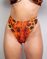 Volcanic high waisted thong with bold fiery design, perfect for rave outfits and festival fashion.