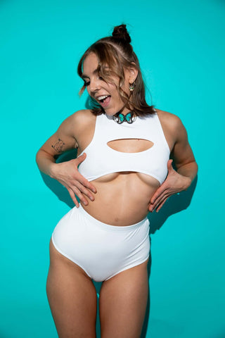 White Eco-Luxe Cut Out Teaser Top - Freedom Rave Wear - Bikini Tops