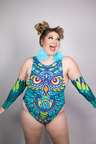 Wise Owl Extra Coverage Sideboob Bodysuit - Freedom Rave Wear - Bodysuits