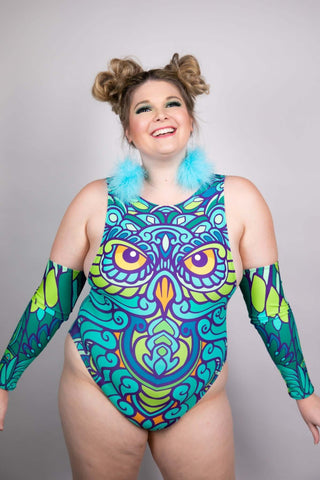 Wise Owl Extra Coverage Sideboob Bodysuit - Freedom Rave Wear - Bodysuits