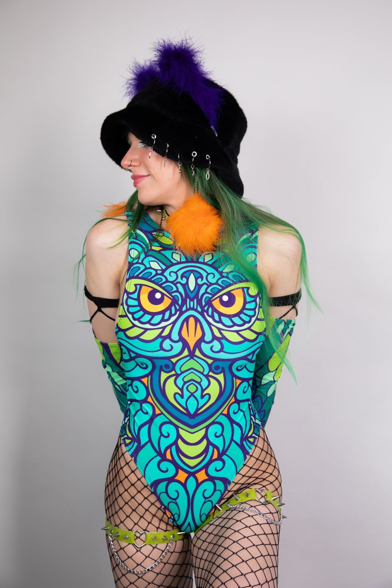 Wise Owl Sideboob Bodysuit - Freedom Rave Wear - Bodysuits