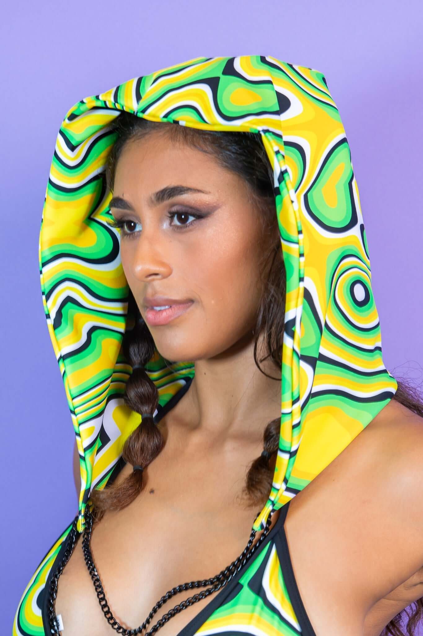 Wonky Assassin Hood Freedom Rave Wear Color: Green/Yellow/Black