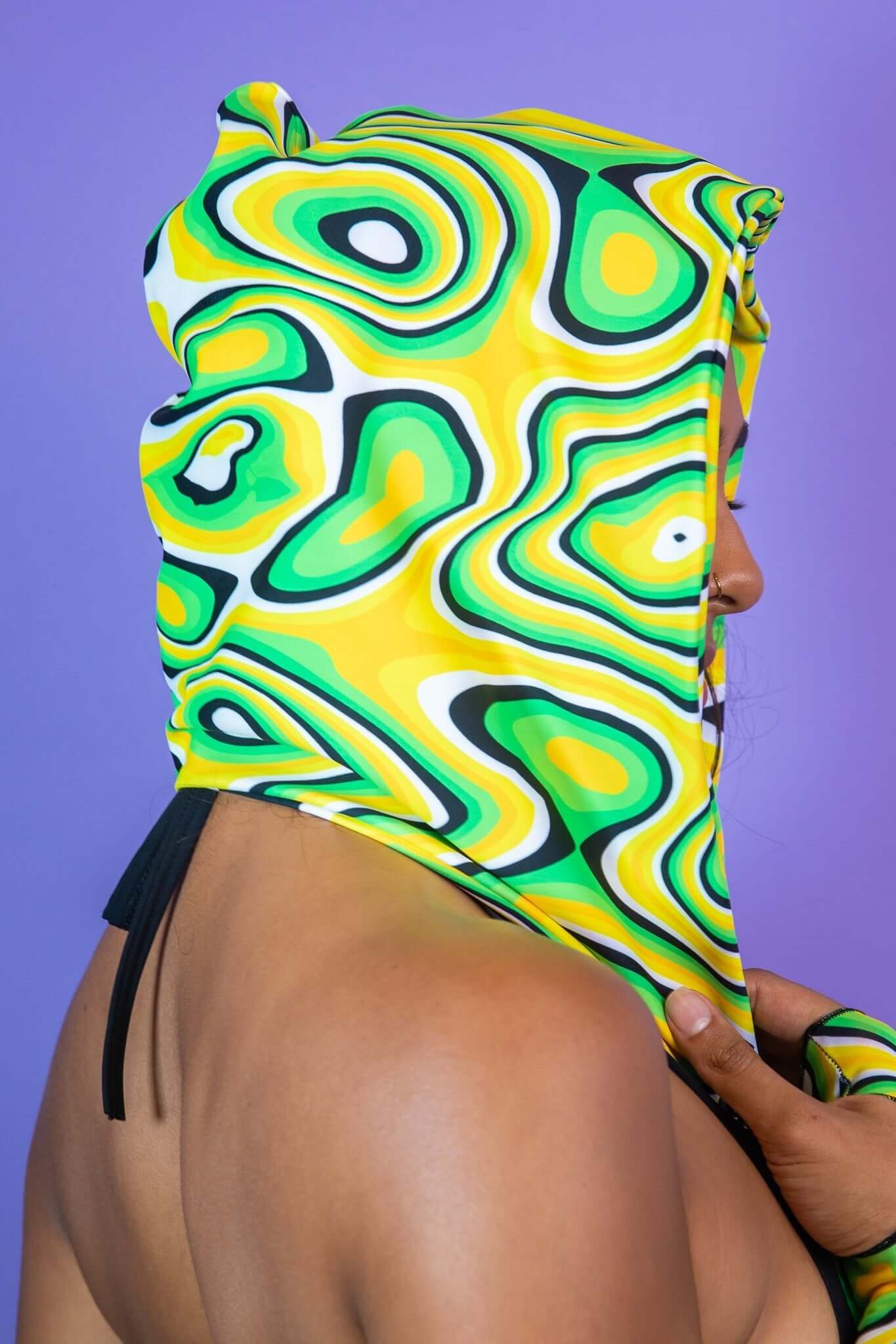 Wonky Assassin Hood Freedom Rave Wear Color: Green/Yellow/Black
