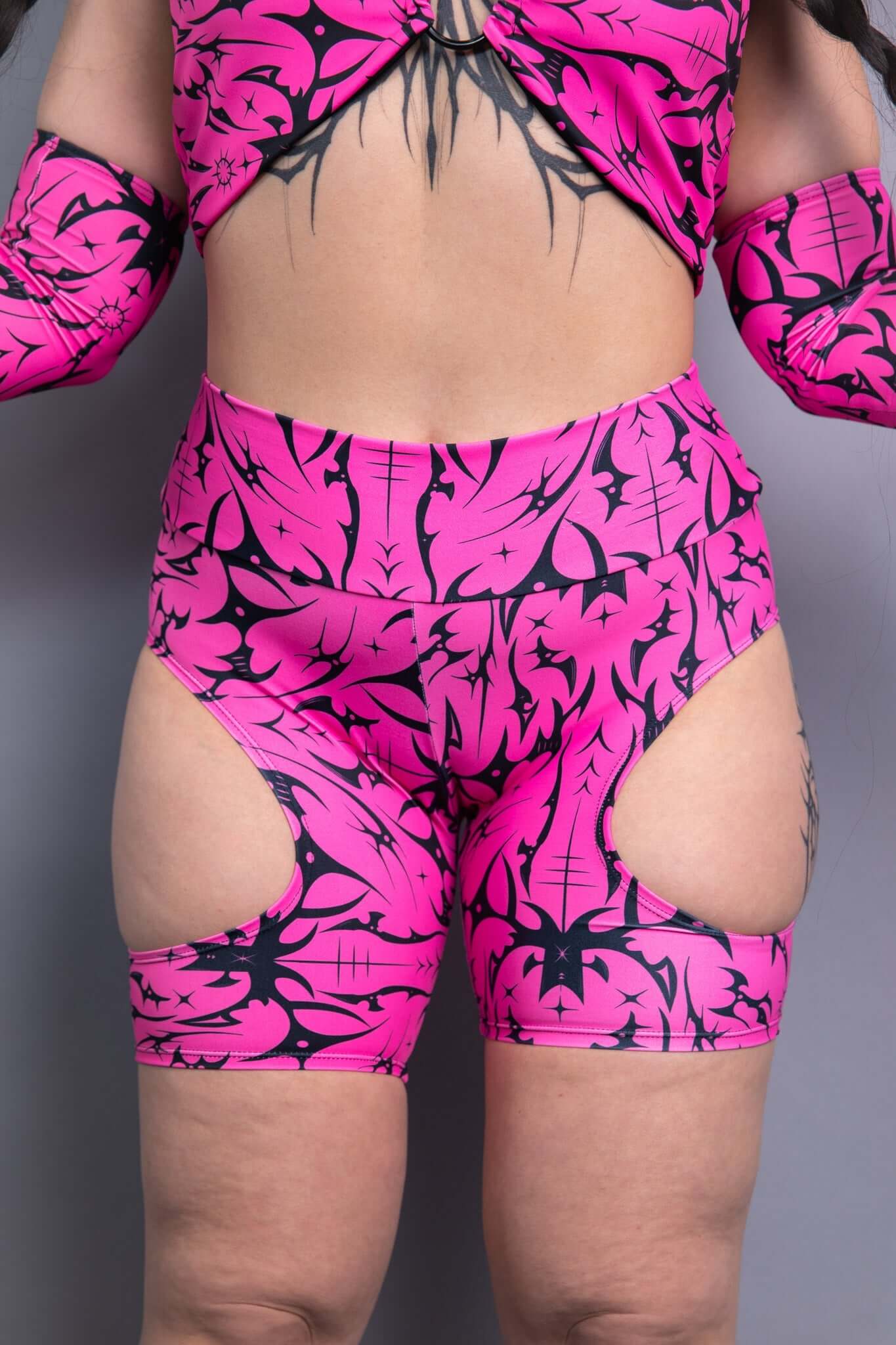 Zenith Biker Shorts with Cut Out - Pink - Freedom Rave Wear - Bottoms